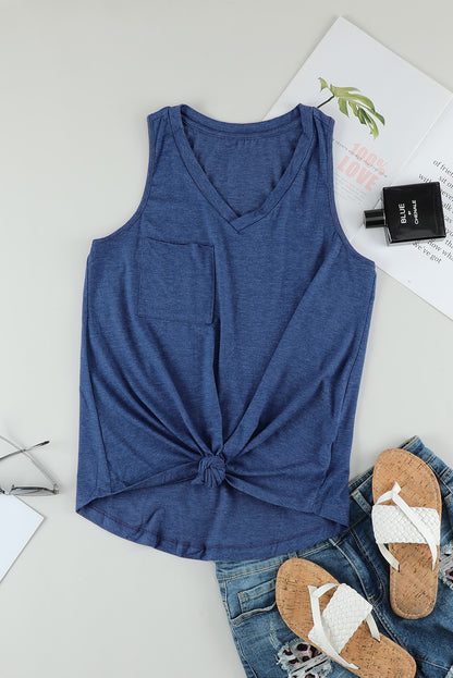 Casual V Neck Racerback Tank Top With Pocket