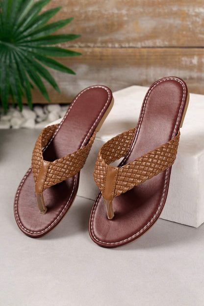 Braided Strap PU Leather Flip Flop