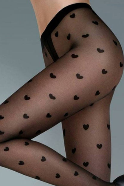 Black Sexy Heart Print Sheer Pantyhose