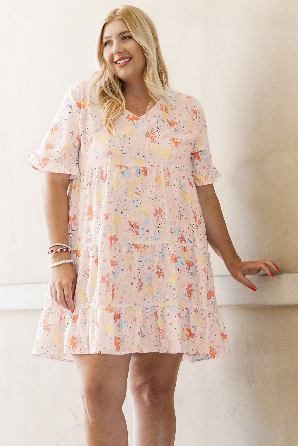 Plus Size Floral Pattern Babydoll Swing Dress