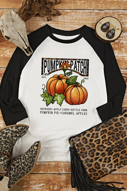 Black Fresh Pumpkin Contrast Long Sleeve Graphic Top