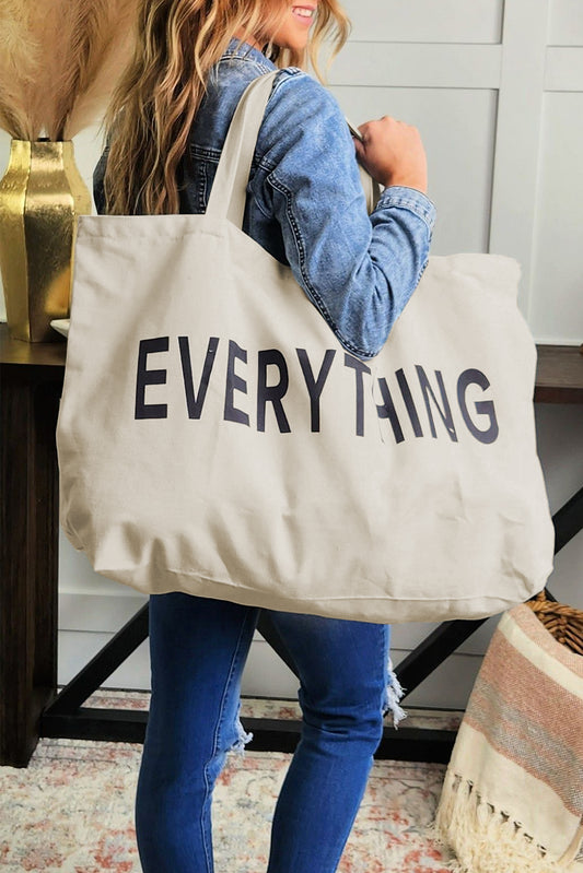 EVERYTHING Letter Print Large Canvas Tote Bag 73x17x44cm