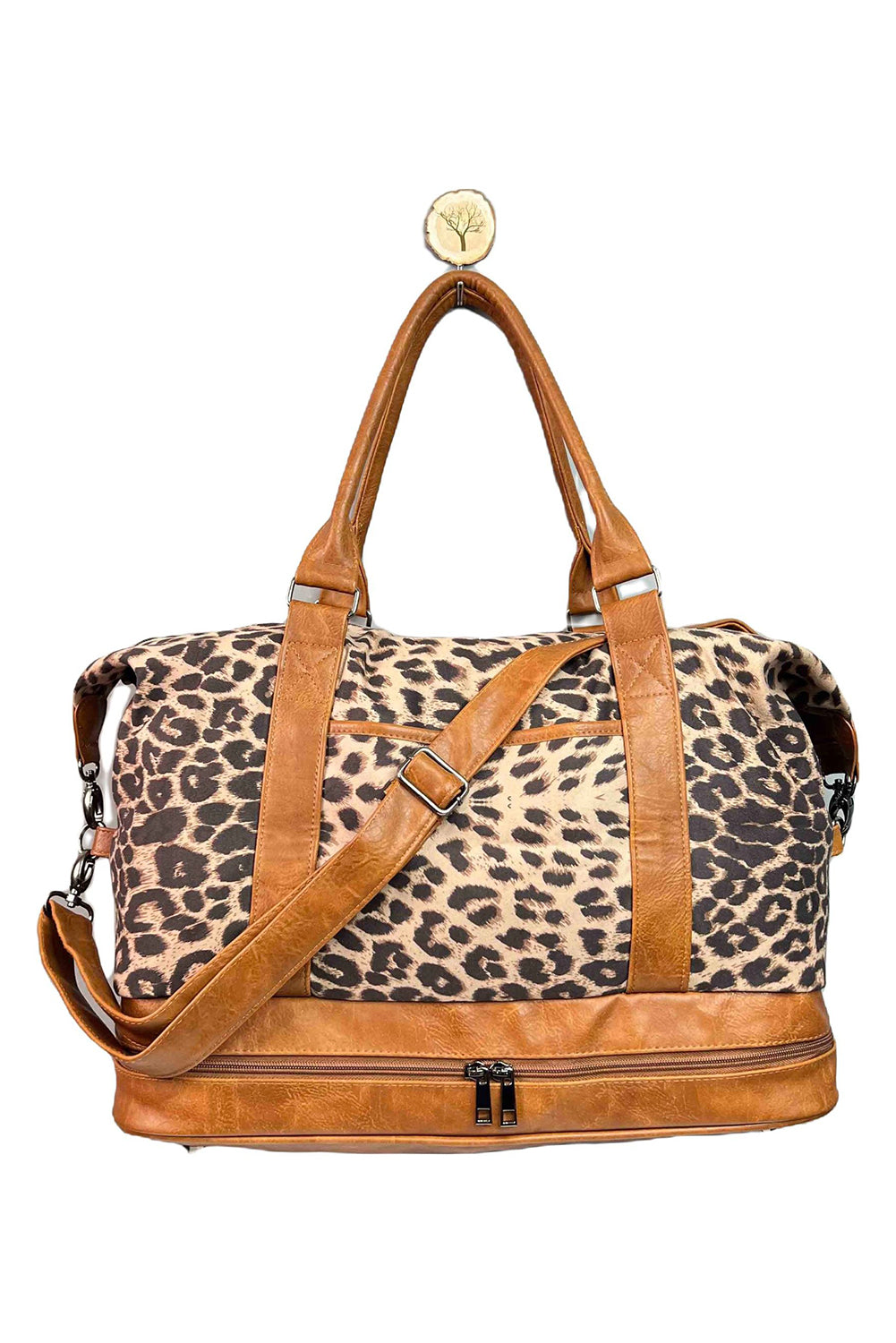 Leopard PU Leather Patchwork Zipped Large Duffel Bag