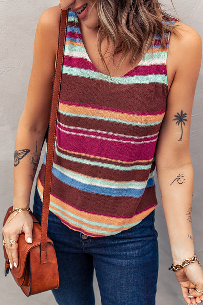 Multicolor Casual Striped Knit Tank Top