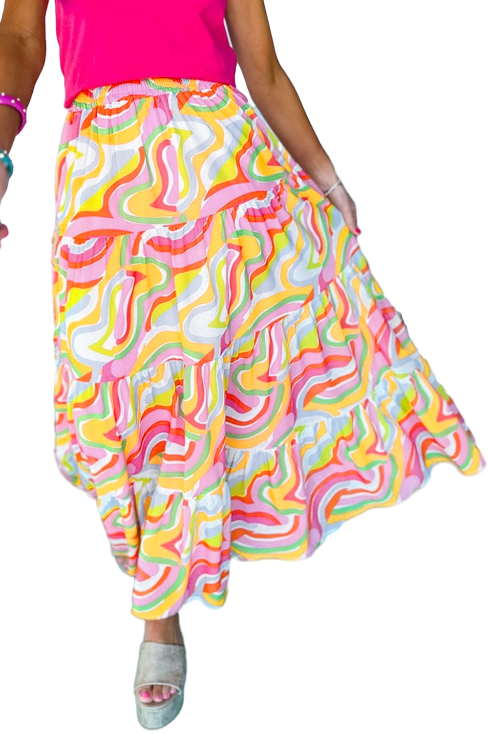 Bohemian Abstract Print Tiered Maxi Skirt