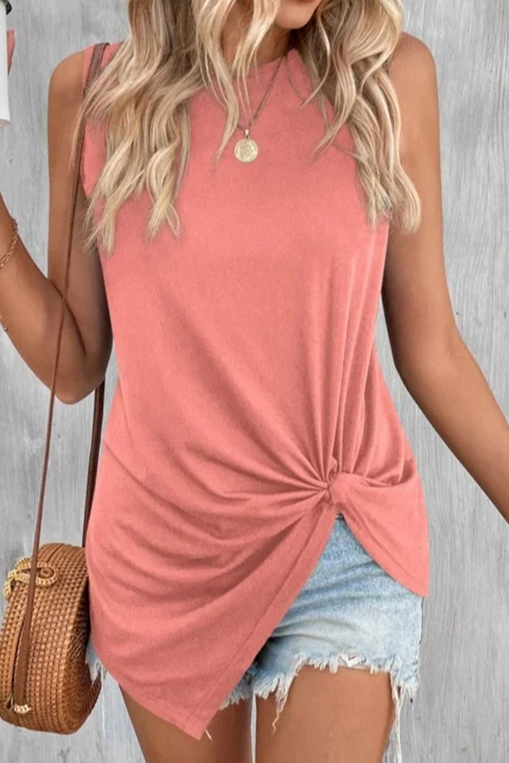 Knot Front Casual Tunic Tank Top