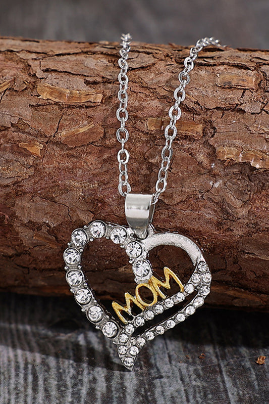 Silvery Rhinestone Love Letter MOM Alloy Necklace