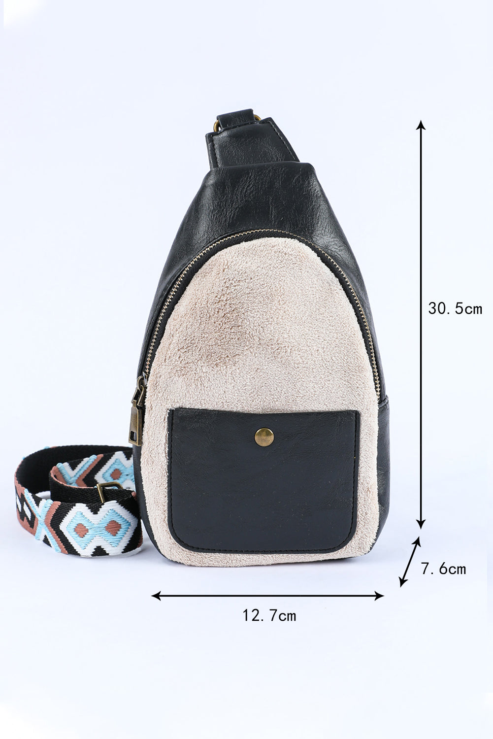 Black Colorblock Leatherette Zipper Chest Bag