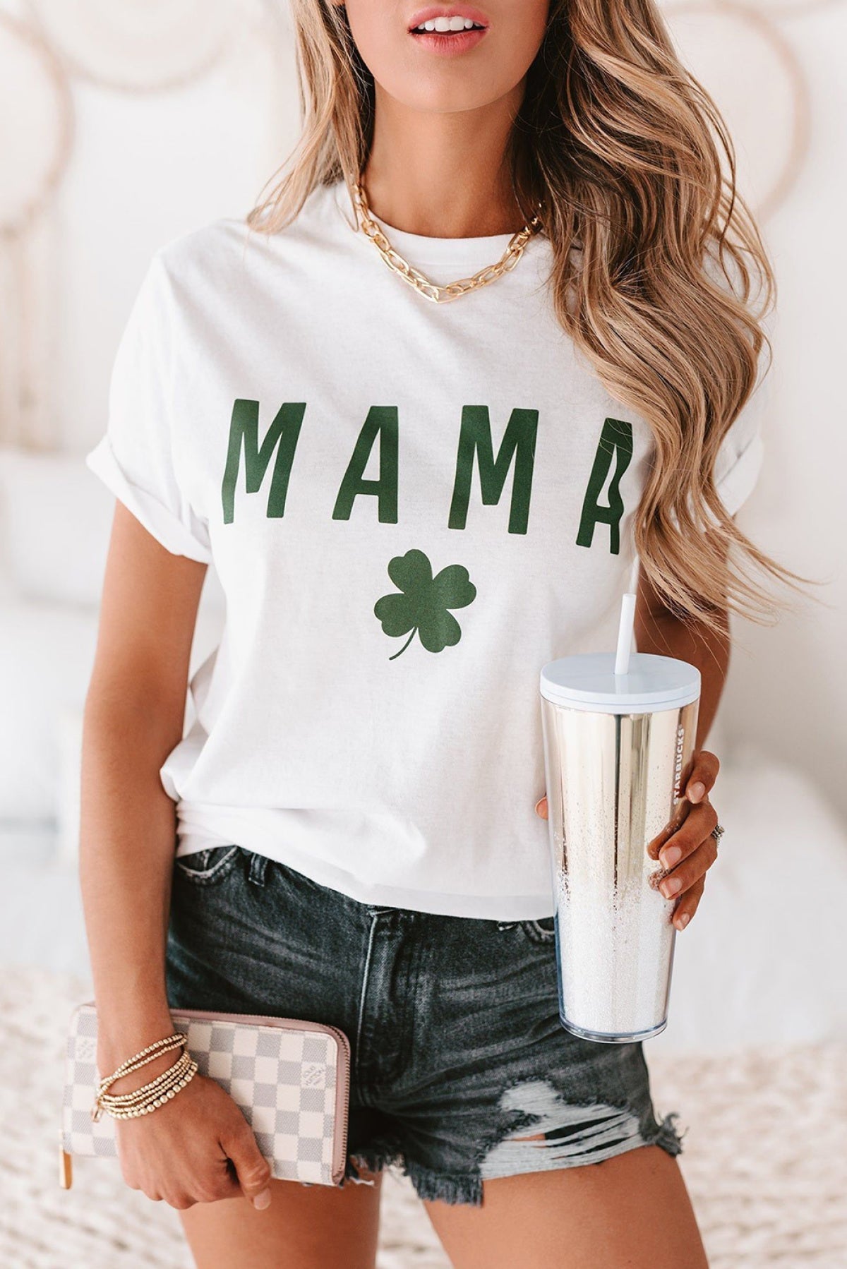 White MAMA Clover Print St Patrick’s Day T Shirt