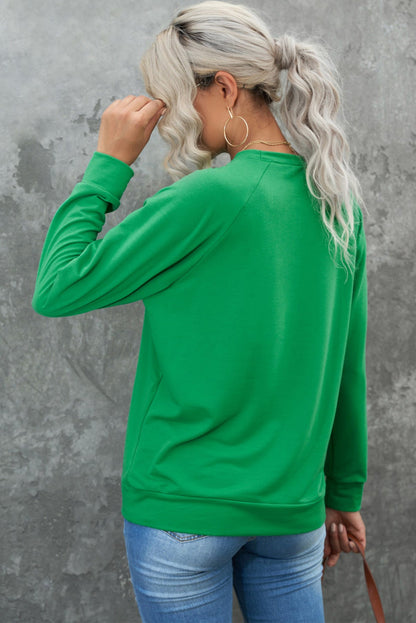 Green Raglan Sleeve Stripes Stars Clover Graphic Sweatshirt