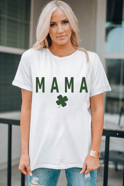 White MAMA Clover Print St Patrick’s Day T Shirt