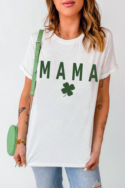 White MAMA Clover Print St Patrick’s Day T Shirt