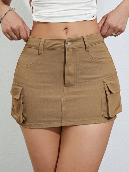 ICON Flap Pocket Side Cargo Denim Skirt