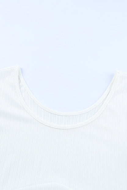 White Contrast Guipure Long Sleeve Ribbed Top