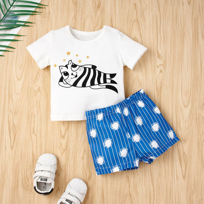 Graphic Top and Printed Shorts Set