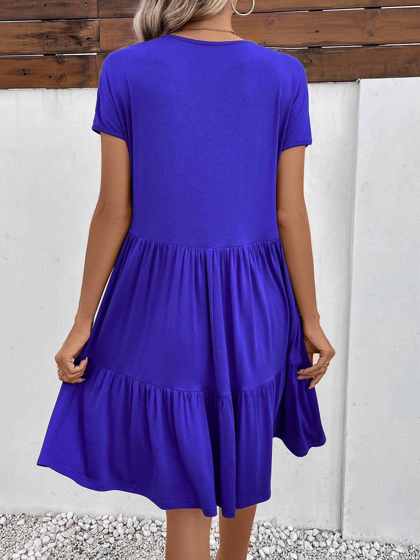 V-Neck Short Sleeve Dress with Pockets