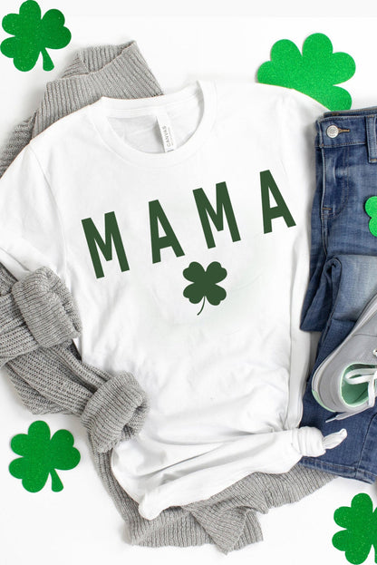 White MAMA Clover Print St Patrick’s Day T Shirt