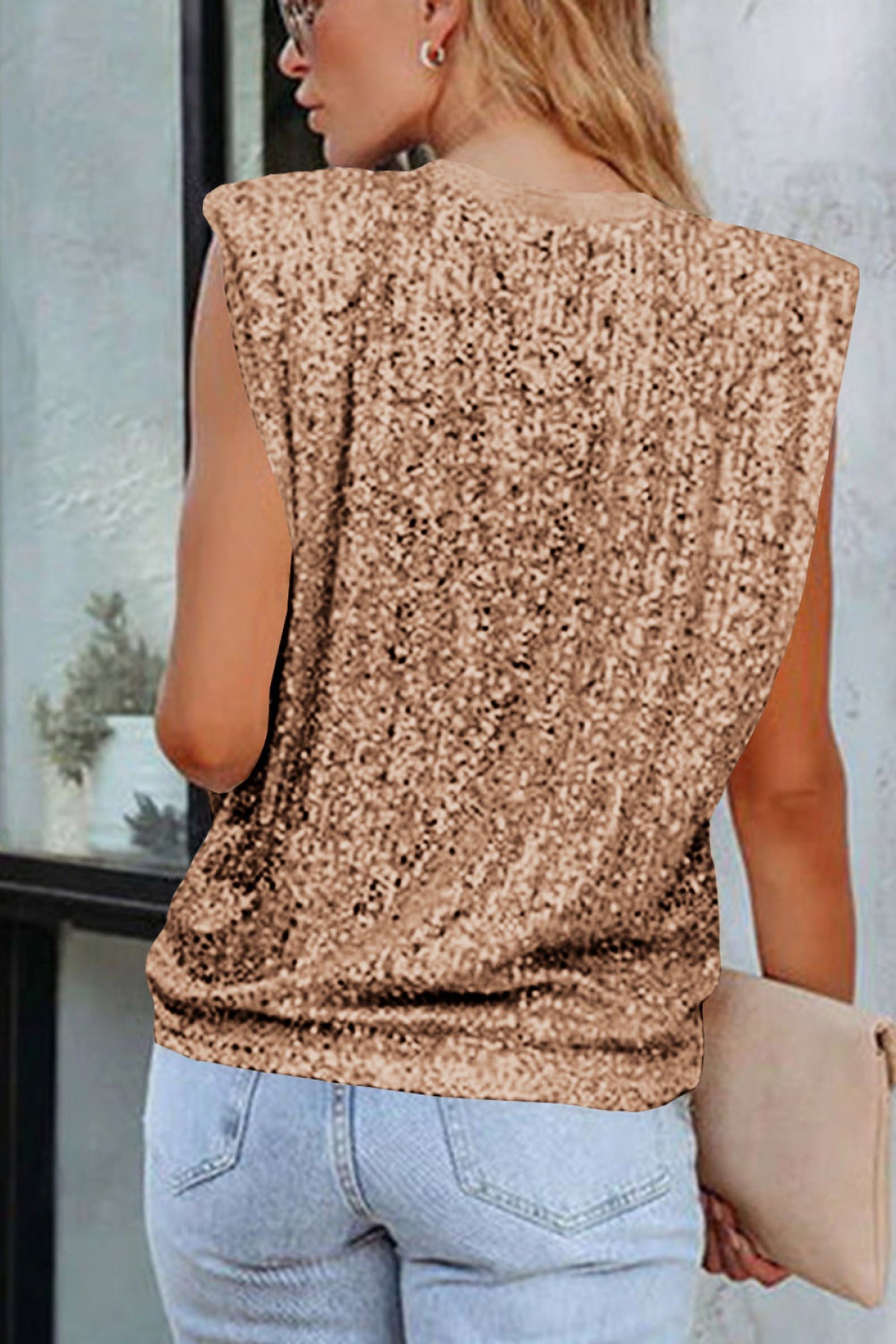 Sequin Round Neck Tank Top