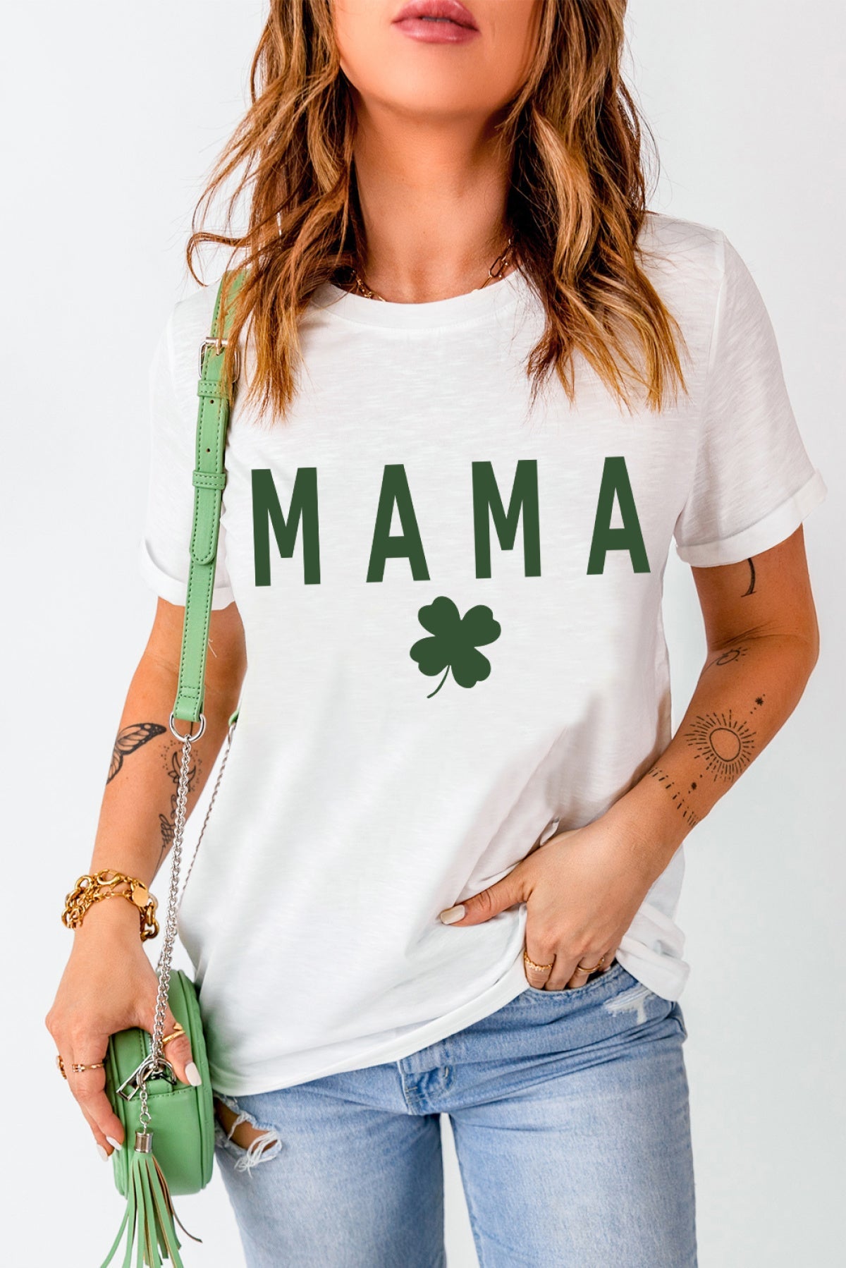 White MAMA Clover Print St Patrick’s Day T Shirt