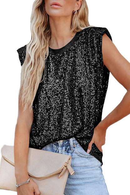 Sequin Round Neck Tank Top