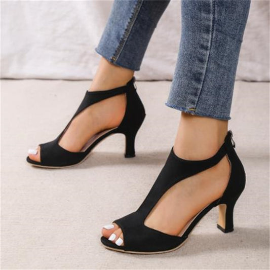 fashionable back zipper summer side stiletto Roman sandals