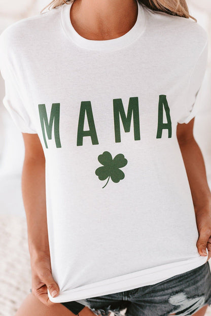 White MAMA Clover Print St Patrick’s Day T Shirt