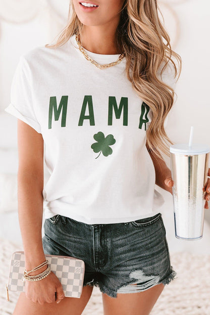 White MAMA Clover Print St Patrick’s Day T Shirt