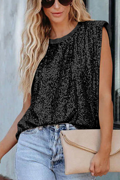 Sequin Round Neck Tank Top