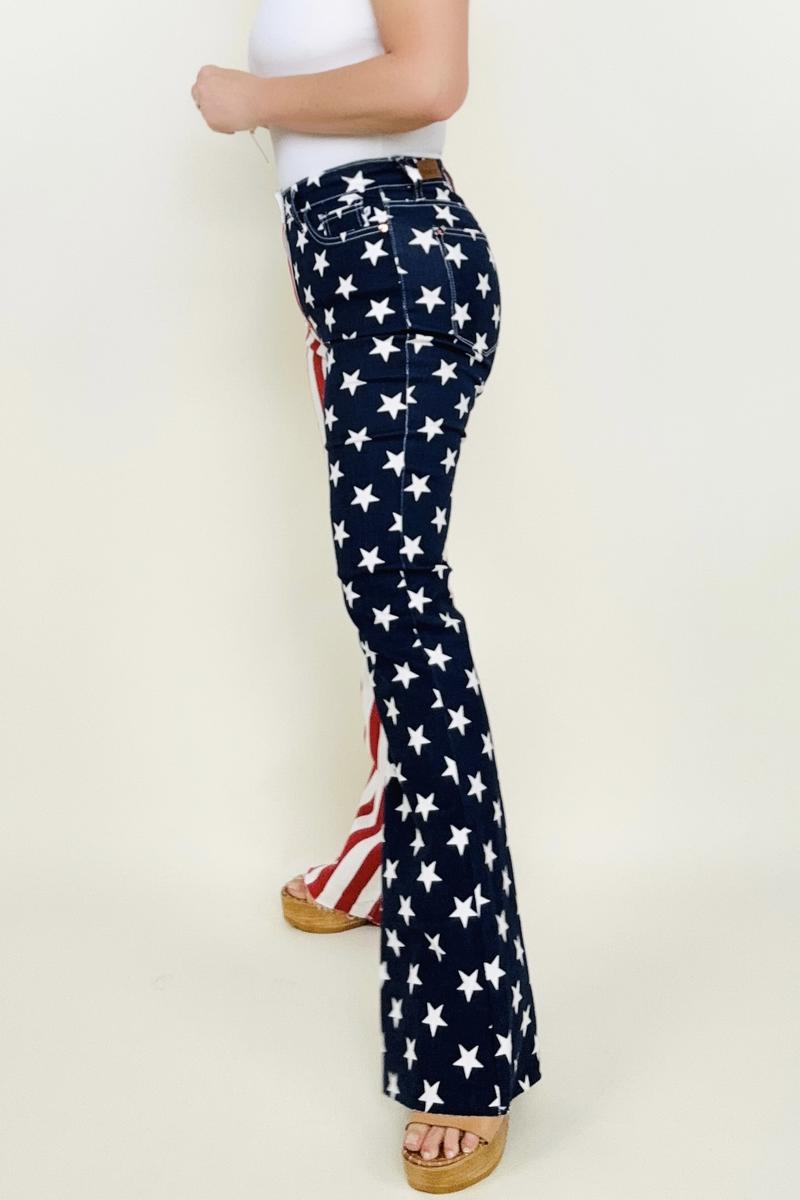 Judy Blue High Waist American Flag Print Flare Jeans