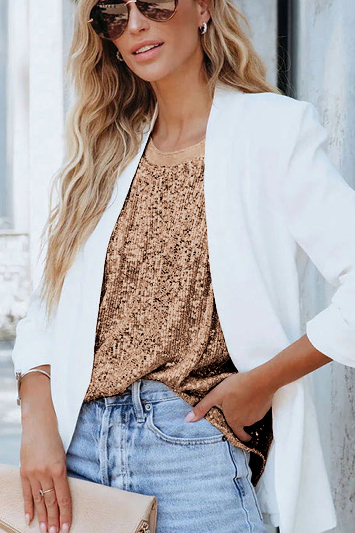 Sequin Round Neck Tank Top