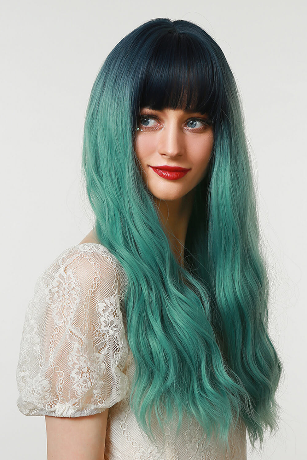 13*1" Full-Machine Wigs Synthetic Long Wave 26" in Seafoam Ombre