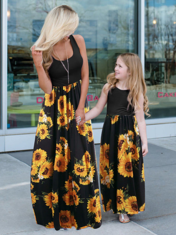 Children's Floral Mosaic Tank Dress Mother-Daughter Clothes