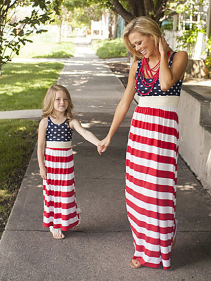 Children's clothing national flag printing vest dress mother and daughter clothing