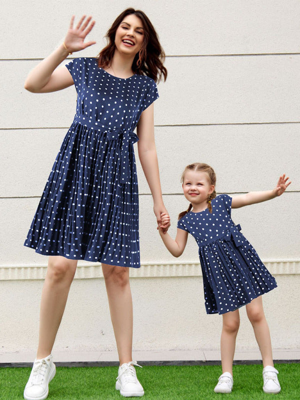 Children's clothing polka dot print short sleeve dress for mother and daughter