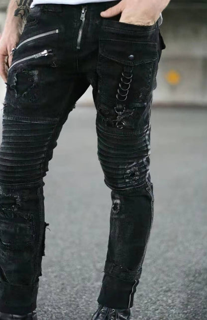 Men's Fashion Mid Waist Ripped Slim Jeans