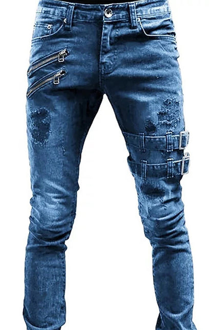 Men's Fashion Mid Waist Ripped Slim Jeans