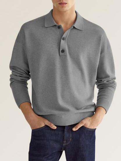 Men's Solid Color Long Sleeve Polo Shirt