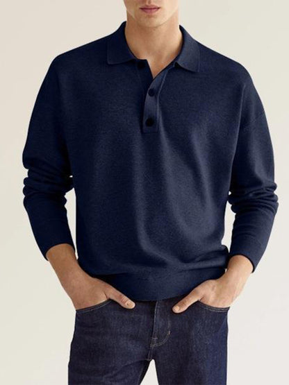 Men's Solid Color Long Sleeve Polo Shirt