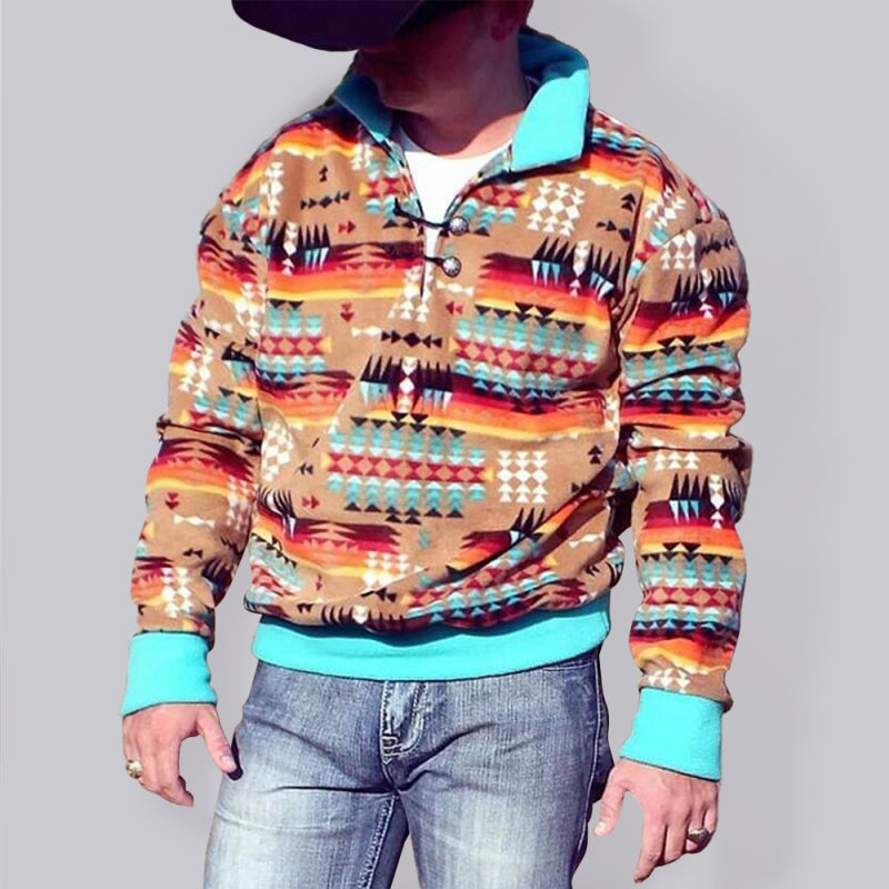 Men's Retro Geometric Print Fleece Sweatshirts