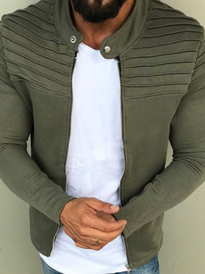 Men's Solid Color Full Zip With Button Neck Jacket