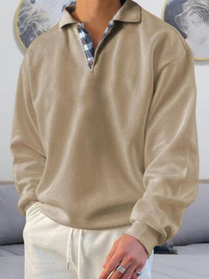 Men's Solid Color Long Sleeve Polo Shirt