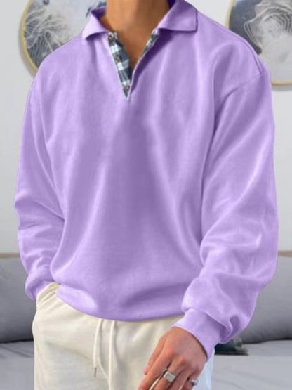 Men's Solid Color Long Sleeve Polo Shirt