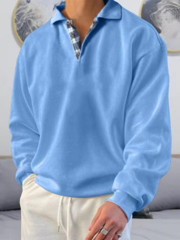 Men's Solid Color Long Sleeve Polo Shirt