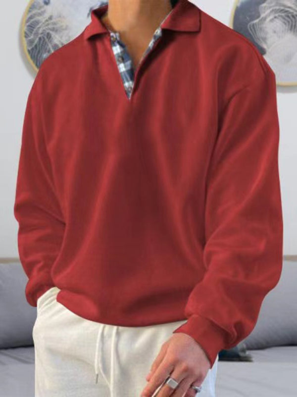 Men's Solid Color Long Sleeve Polo Shirt