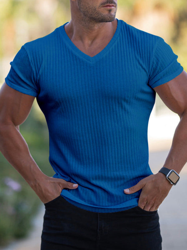 Men's Rib-knit V-neck Short-sleeve T-shirt