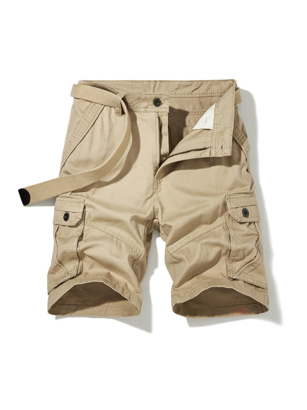 Men's Solid Color Casual Multi-Pocket Cargo Shorts