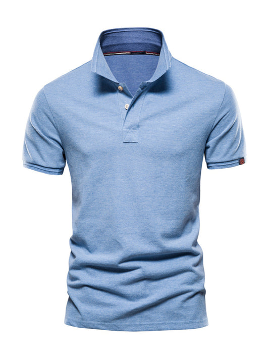 Men's solid color lapel casual short-sleeved POLO shirt