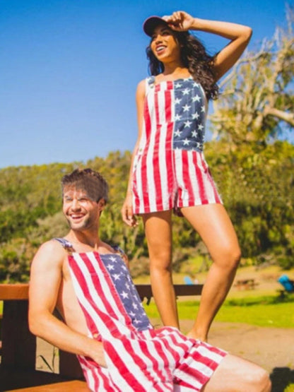 Men's Independence Day Flag Print Couple Overalls