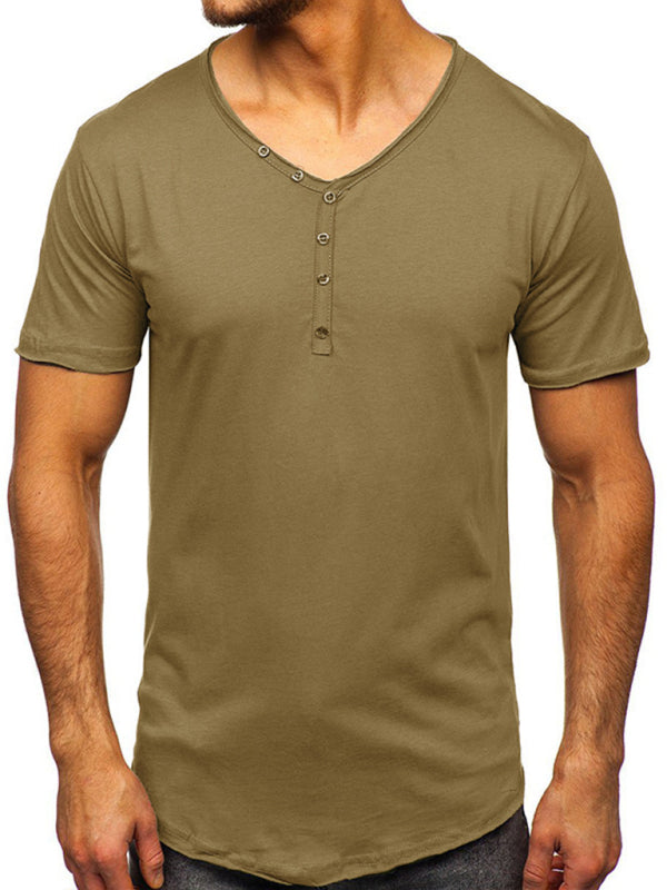 Men's Knit V-Neck Short Sleeve Henley T-Shirt