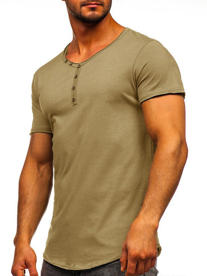 Men's Knit V-Neck Short Sleeve Henley T-Shirt